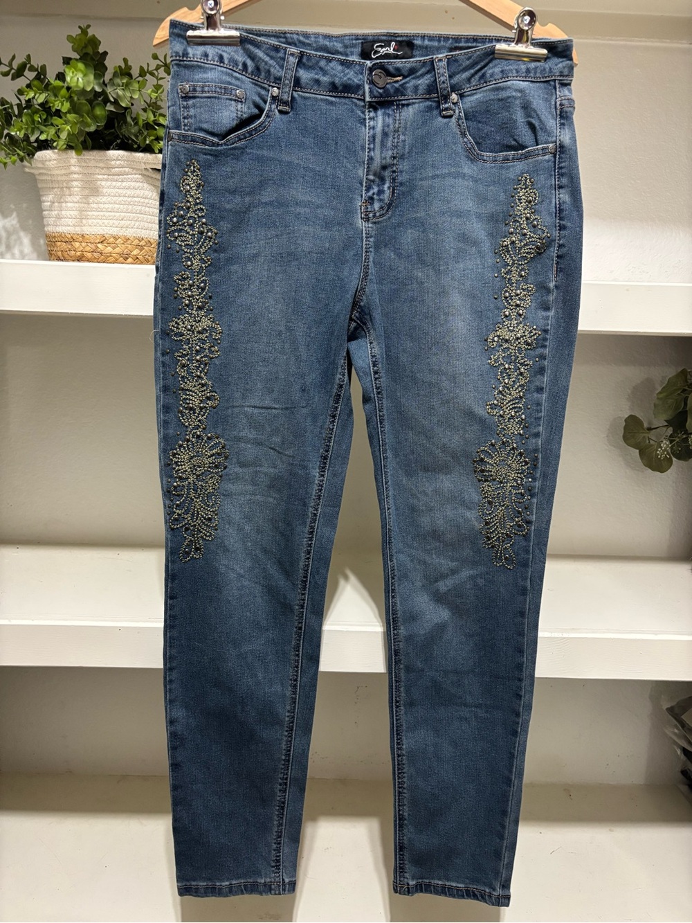 Earl Jeans Blue Skinny Jeans with Gold Side Embellishment